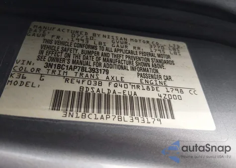 2011 Nissan Versa 1.8S z USA, uszkodzony, nr VIN 3N1BC1AP7BL393179